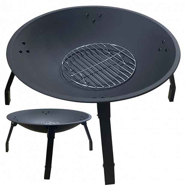 Zahradní Ohniště Pro Ohniště Grilu Kotlík Ocelový Černý Velký 55 CM
