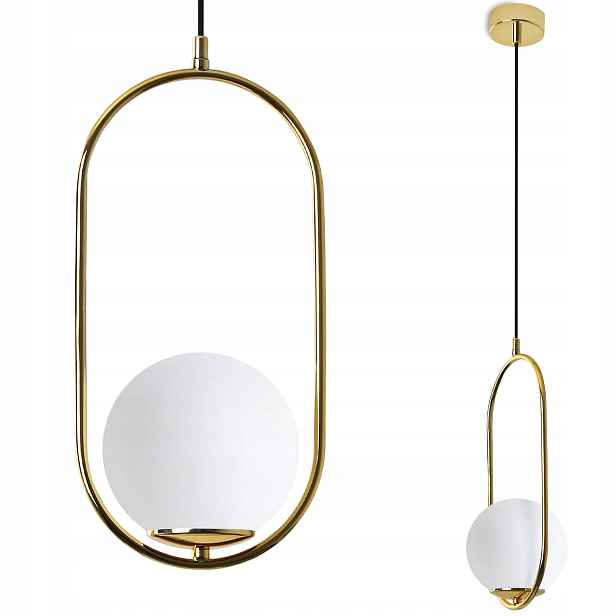 Závěsná Stropní Lampa Lustr Zlatý Ring Glamour, Jednoduchá Skleněná Koule