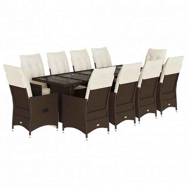 vidaXL 11dílný zahradní bistro set s poduškami hnědý polyratan