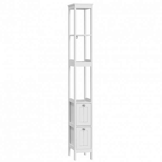 Modfu KOUPELNOVÁ skříňka z MDF a dřevotřísky 20x30x160 cm bílá se 2 zásuvkami a 3 policemi pro malé prostory