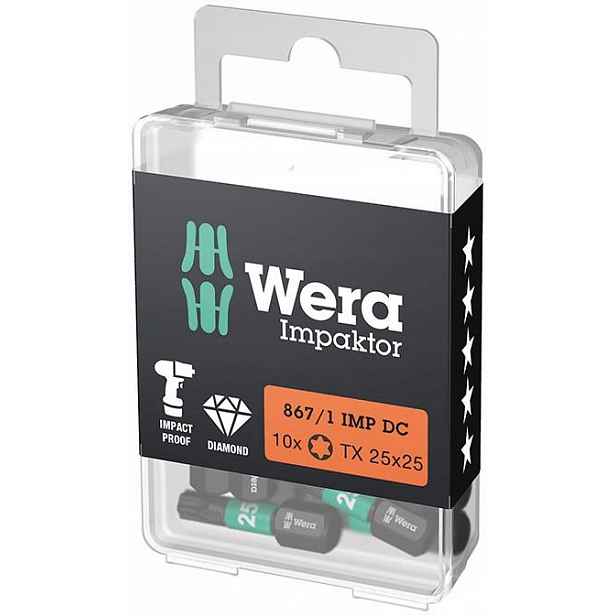 Nárazový bit Torx T25 25 mm pro šroubovák 10 Ks Wera Impaktor 05157625001