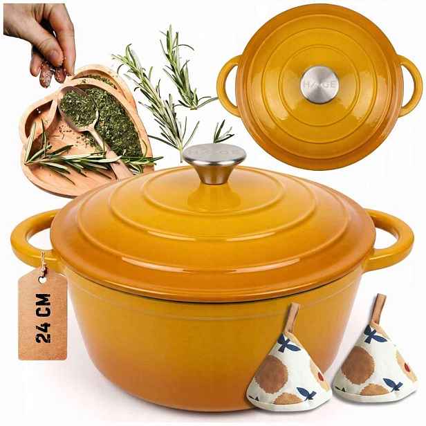 Smaltovaný Hrnec Hrnec 24cm 4L Hage Hořčicový