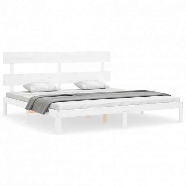 vidaXL Rám postele s čelem bílý Super King Size masivní dřevo