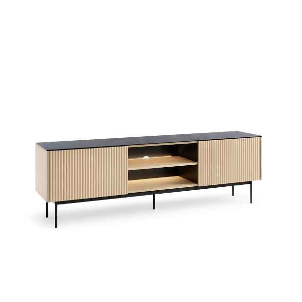Piaski TV stolek s LED osvětlením Orta 180 cm černý/dub Vicenza