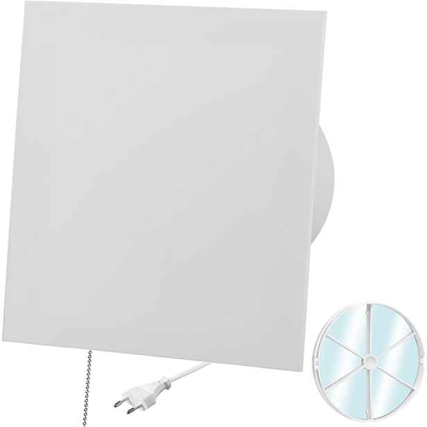 Ventilátor S Plexi Zpětným Ventilem Bílý Matný Vypínač A Zástrčka Fi 125
