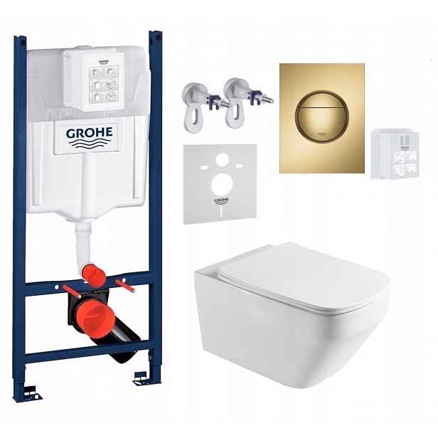 Grohe podomítková nádržka s kartáčovaným zlatým tlačítkem a Wc mísou Imprese