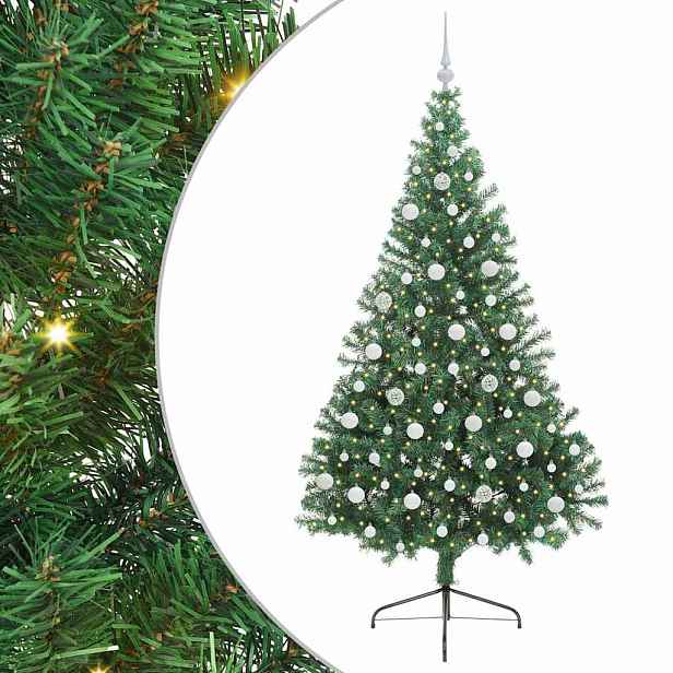 vidaXL Umělý osvětlený vánoční stromeček Zelená 210 cm PVC