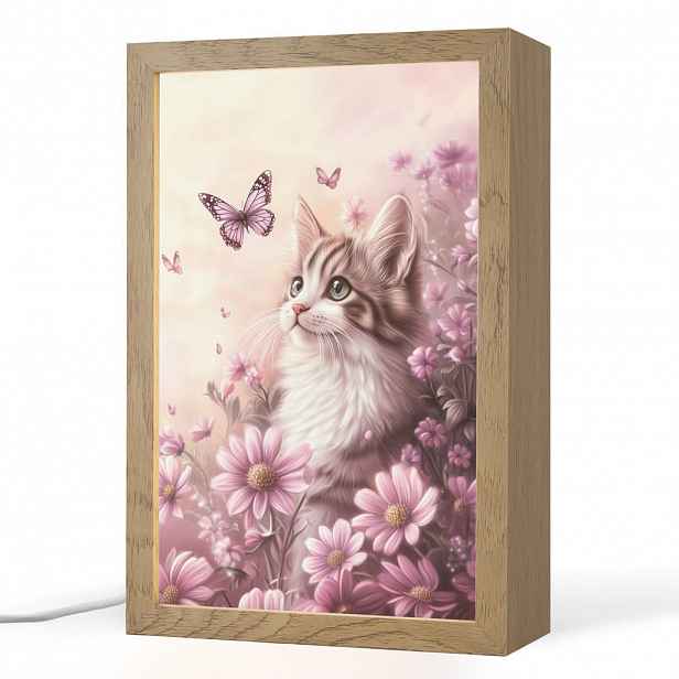 OnlyWow NOČNÍ LAMPIČKA Koťátko - Květiny - Motýli - Fialová 20x30 cm