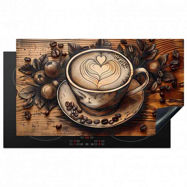 MuchoWow KRYT NA INDUKČNÍ DESKU Káva - Vintage - hnědá - šálek - dřevo 91.6x52.7 cm