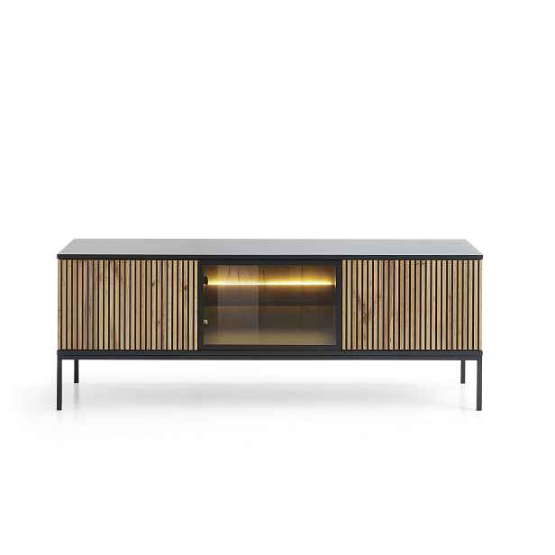 Piaski TV stolek Sento s LED osvětlením 154 cm dub wotan/ černý