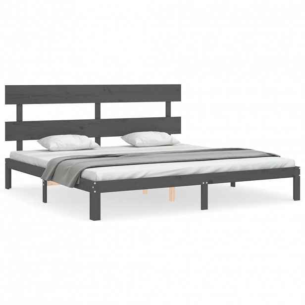 vidaXL Rám postele s čelem šedý 200 x 200 cm masivní dřevo
