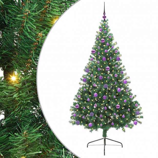 vidaXL Umělý osvětlený vánoční stromeček Zelená 210 cm PVC