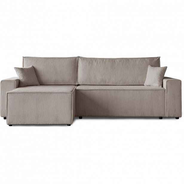 Beautysofa ROHOVÁ ROZKLÁDACÍ POHOVKA Hektor, s funkcí spaní, 277 cm, otoman 100 cm, cappuccino