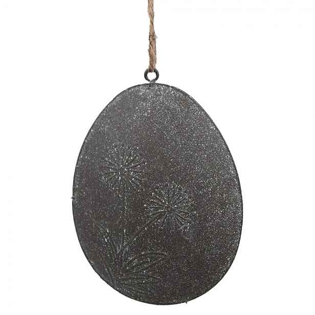 Šedé plechové závěsné vajíčko s kytičkou - 10*2*8 cm Clayre & Eef