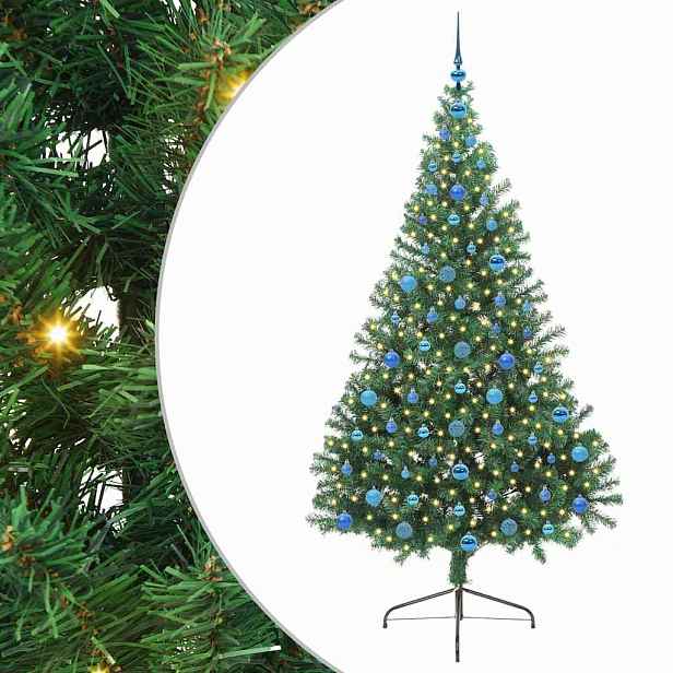 vidaXL Umělý osvětlený vánoční stromeček Zelená 210 cm PVC