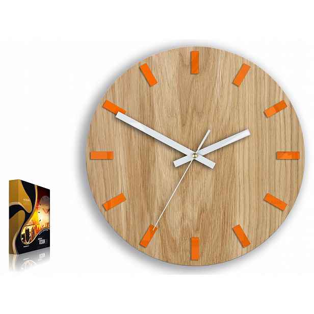 Dřevěný budík Dub Simple Oranžový 33 cm Diy