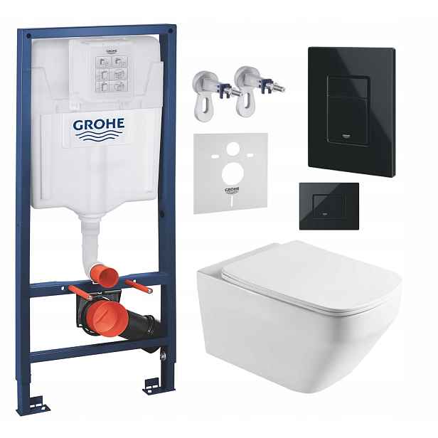 Podomítkový Wc set Grohe s mísou Naron a tlačítkem Černý lesk