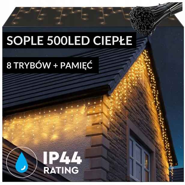 Rampouchy 500 Led Venkovní Osvětlení Vánoční Teplá S Pamětí 19 m Stahovací Pásky