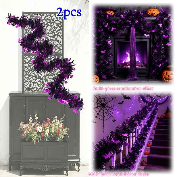 TEMU Třpytky - 2ks Luxusní Lehce Luxusní Halloween Fialové a Černé Netopýří Kovové Střapce, Vysoce Kvalitní Tmavý Gotický Styl, Halloween Dekorace,
