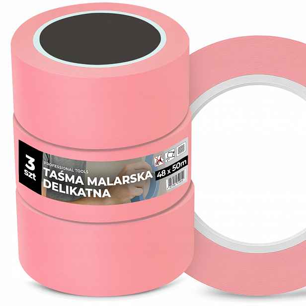 3x Malířská Páska 48 mm 50 m Malování odřezávání Jemných Povrchů Rs-t