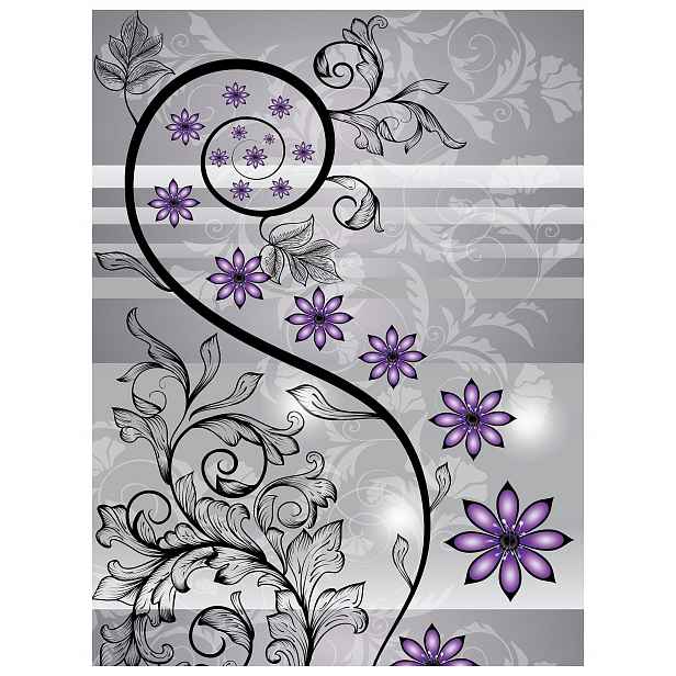 Tapeta Fialová spirála květiny stříbro elegance abstrakce 206x275 lepidlo