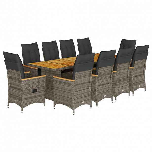 vidaXL 11dílný zahradní bistro set s poduškami šedý polyratan