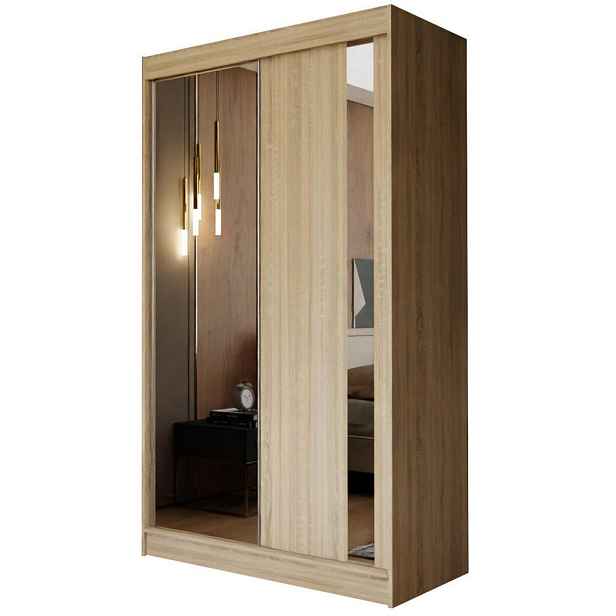 MASSENO ŠATNÍ SKŘÍŇ S POSUVNÝMI DVEŘMI GRAZIA, 120/216/61 cm 2dveřová se zrcadlem, dub Sonoma