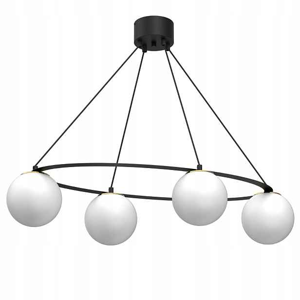Závěsná lampa černá zlatá 4 skleněné bílé koule do obývacího pokoje 85 cm Luminex