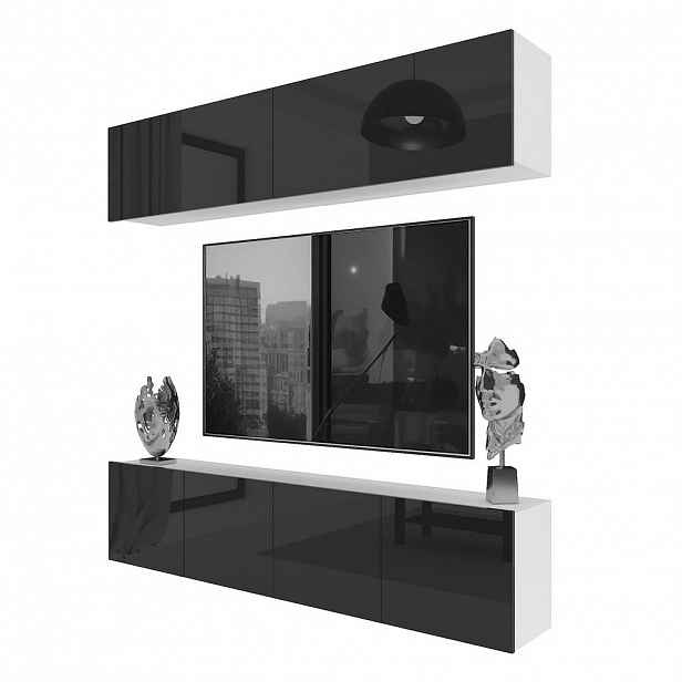 B BELINI GROUP OBÝVACÍ STĚNA Milano 6, Černá lesklá, 200 cm, Bezúchytková