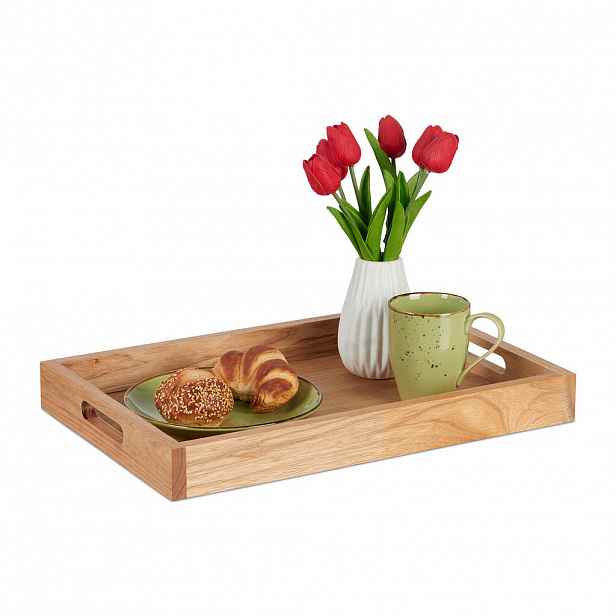 Relaxdays SERVÍROVACÍ PODNOS Přírodní ořechové dřevo s madly 46 cm