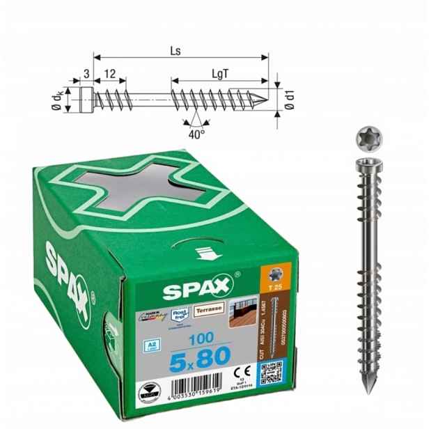 Spax Vruty do dřeva Spax-D 5 x 80 A2 Tx, 100 ks