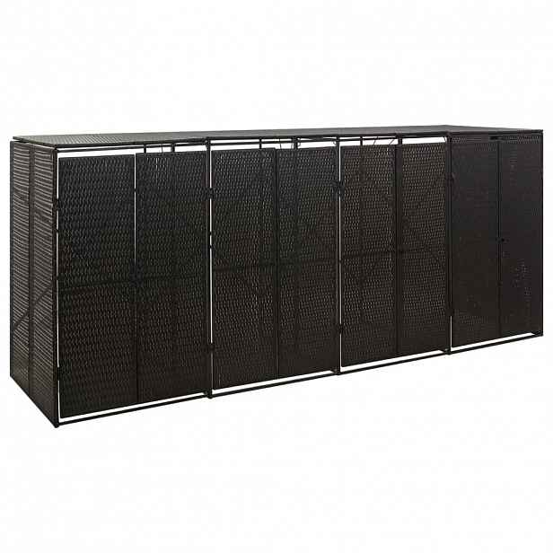 vidaXL Přístřešek na čtyři popelnice černý 274 x 80 x 117 cm polyratan