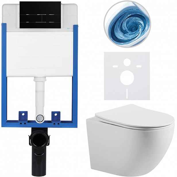 Kompletní WC set Profi/Cesso - bílá matná - WC tlačítko Line/Černá lesklá - pro zazdění - 49x36 cm - 8050BD84368