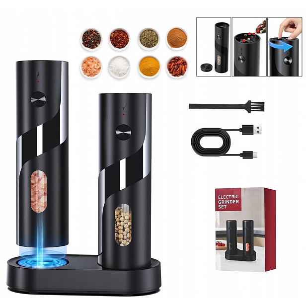Mlýnek Na Pepř A Sůl Koření Elektrický Regulátor Elegantní Set x2
