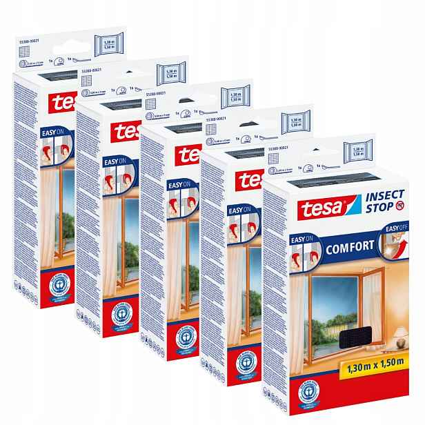 Tesa Moskytiéra Síť na okno s páskou na suchý zip černá 1,3x1,5m x5