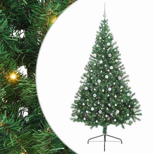 vidaXL Umělý osvětlený vánoční stromeček Zelená 240 cm PVC