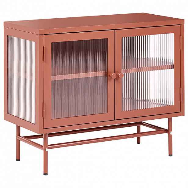 Beliani SIDEBOARD se skleněnými dveřmi Kov 77 cm Zlatohnědý Devon