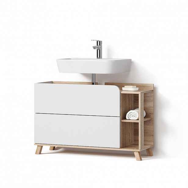 Livinity® TOALETNÍ STOLEK PRO UMYVADLO Marano, Sonoma/Bílá, 100 x 65 cm se 2 zásuvkami