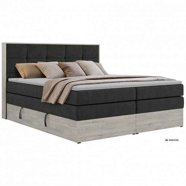 MKS POSTEL BOXSPRING ALNOR KING 140/200 - Tmavě šedá Strukturovaná látka - Topper Visco - H3