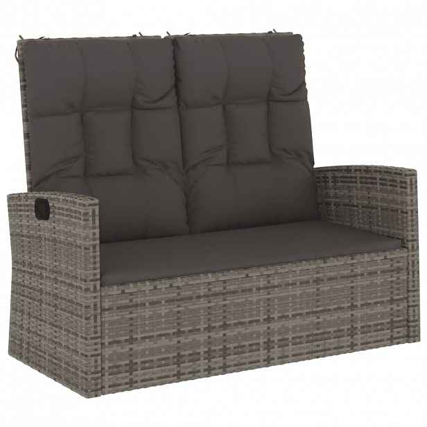 vidaXL Polohovací zahradní lavice s poduškami šedá 118 cm polyratan