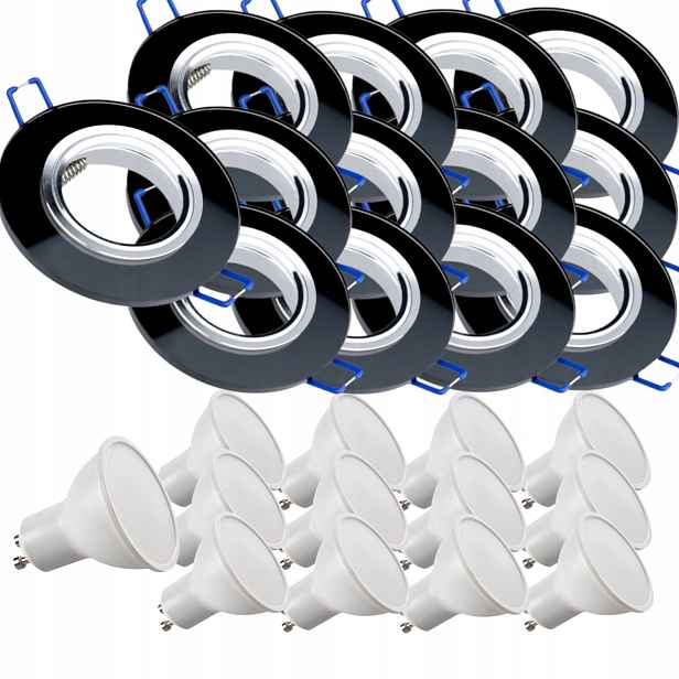 13x Černá Stropní Lampa Halogenová Objímka Sklo Led Žárovky 5W