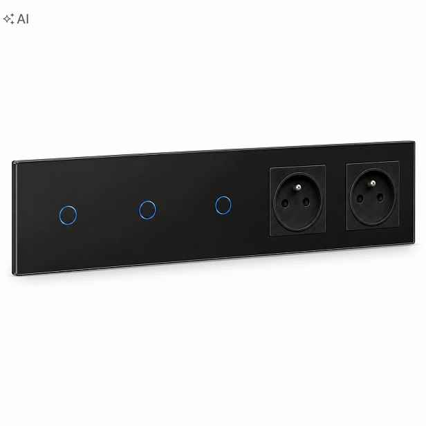 Dotykový Panel Skleněný Vypínač 1+1+1 Trojitý 2 x Zásuvka Led Vypínač