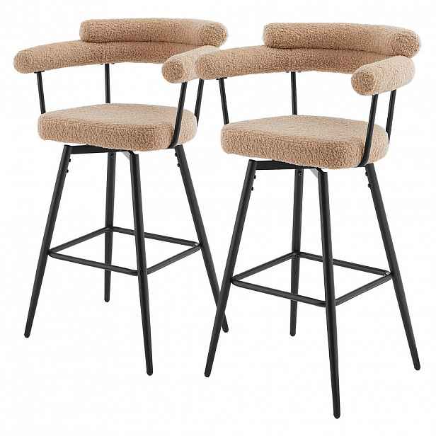 ML-DESIGN BAROVÁ ŽIDLE, sada 2 ks, otočná, hnědá s plyšovým potahem, výška 76 cm