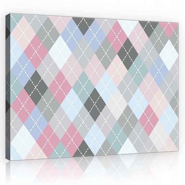 Obraz 80x60 Argyle romby geometrický vzor růžová šedá bílá symetrie rytmus