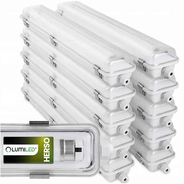 10 x Led hermetické svítidlo 60 cm Lampa s plechem pro zářivky T8 do garáže