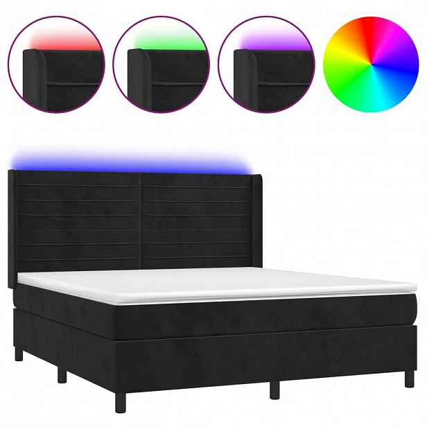 vidaXL Box spring postel s matrací a LED černá 160x200 cm samet