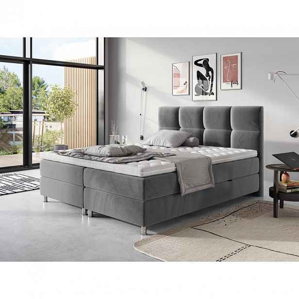 Boxspringová postel 160x200 CAMRIN - šedá + topper ZDARMA