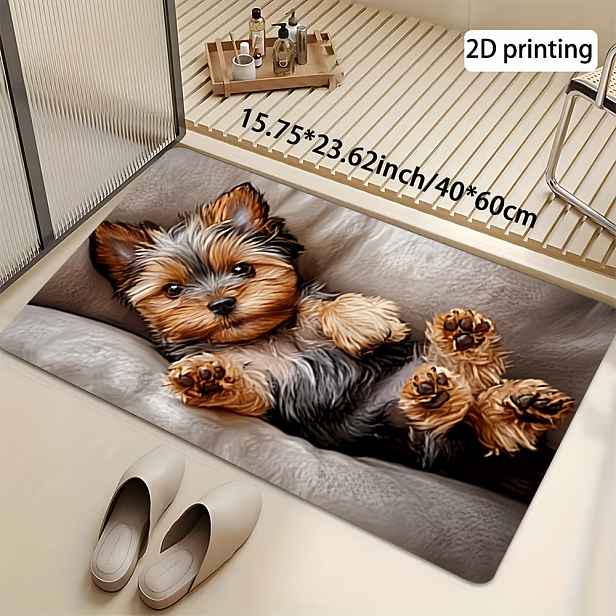 TEMU 1 ks, 2D, Zesílený Super Měkký a Pohodlný Roztomilý Yorkshire Terrier Štěně Ležící na Zádech Umělecký Tisk, Neklouzavý a Odolný, Pratelný v
