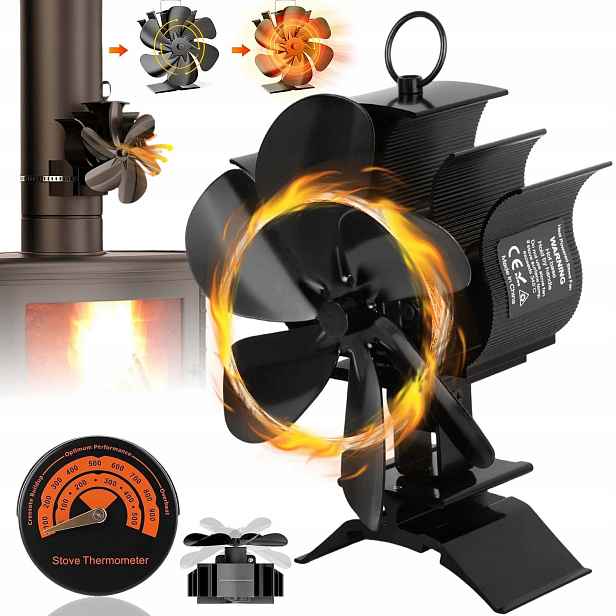 Termoelektrický Krbový Ventilátor Napájený Teplem Bez Proudu, Černý