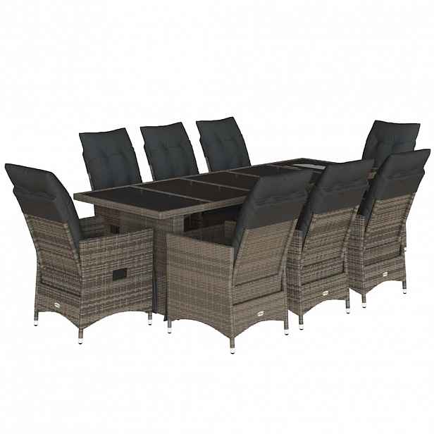 vidaXL 9dílný zahradní bistro set s poduškami šedý polyratan